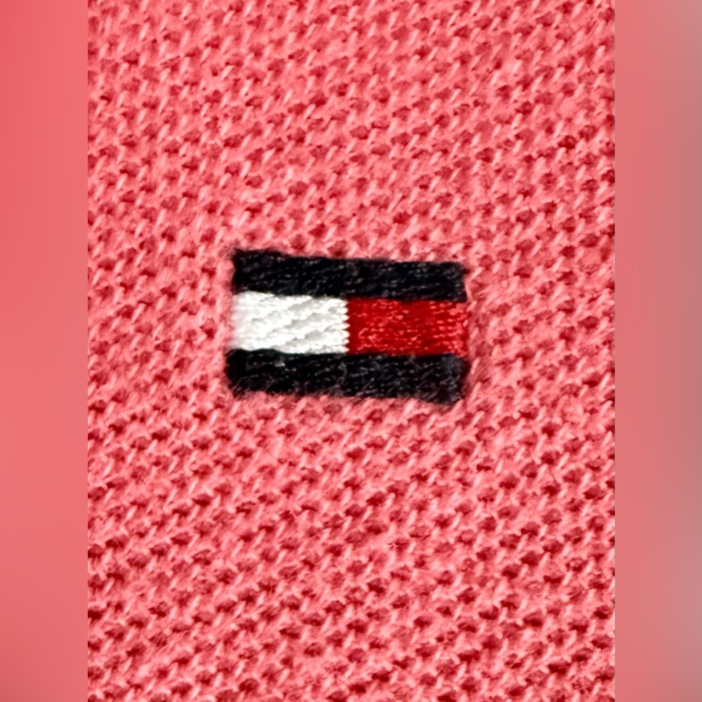 Tommy Hilfiger Men's L Pink Polo Shirt 100% Cotton Flag Logo Preppy - Picture 6 of 13